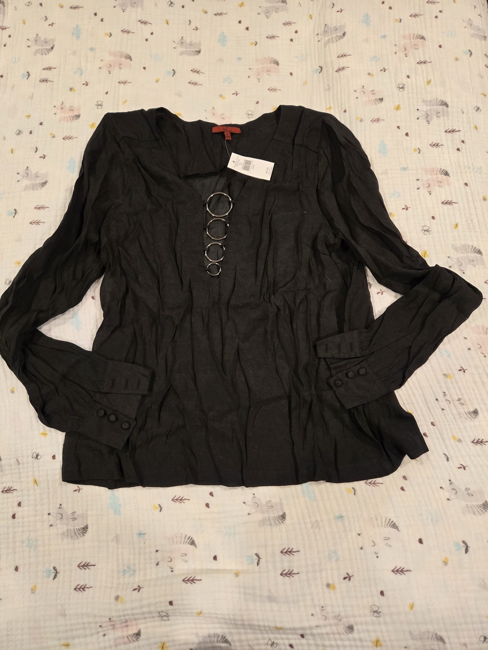 *Red by Bke* Black Long Sleeve Blouse with Front Ring Detail